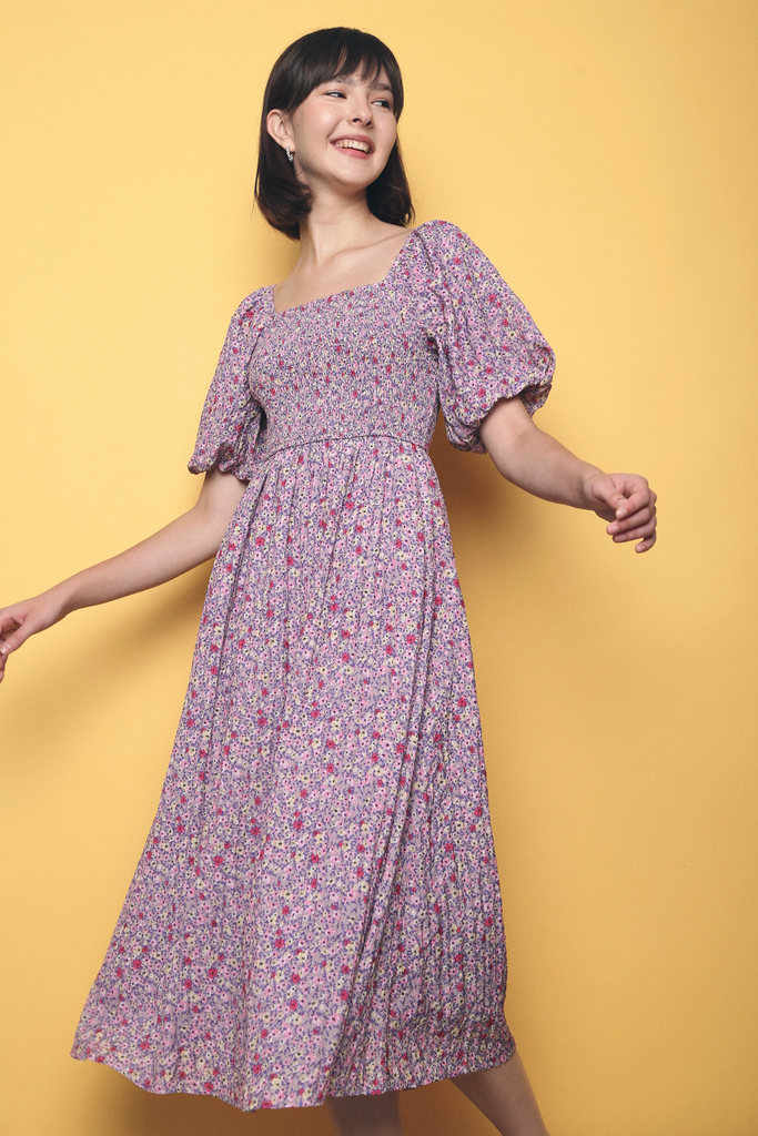 Bonnie Garden Floral Midi Dress Purple – Hollyhoque