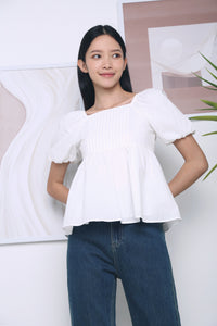Charlotte Pleated Babydoll Blouse White