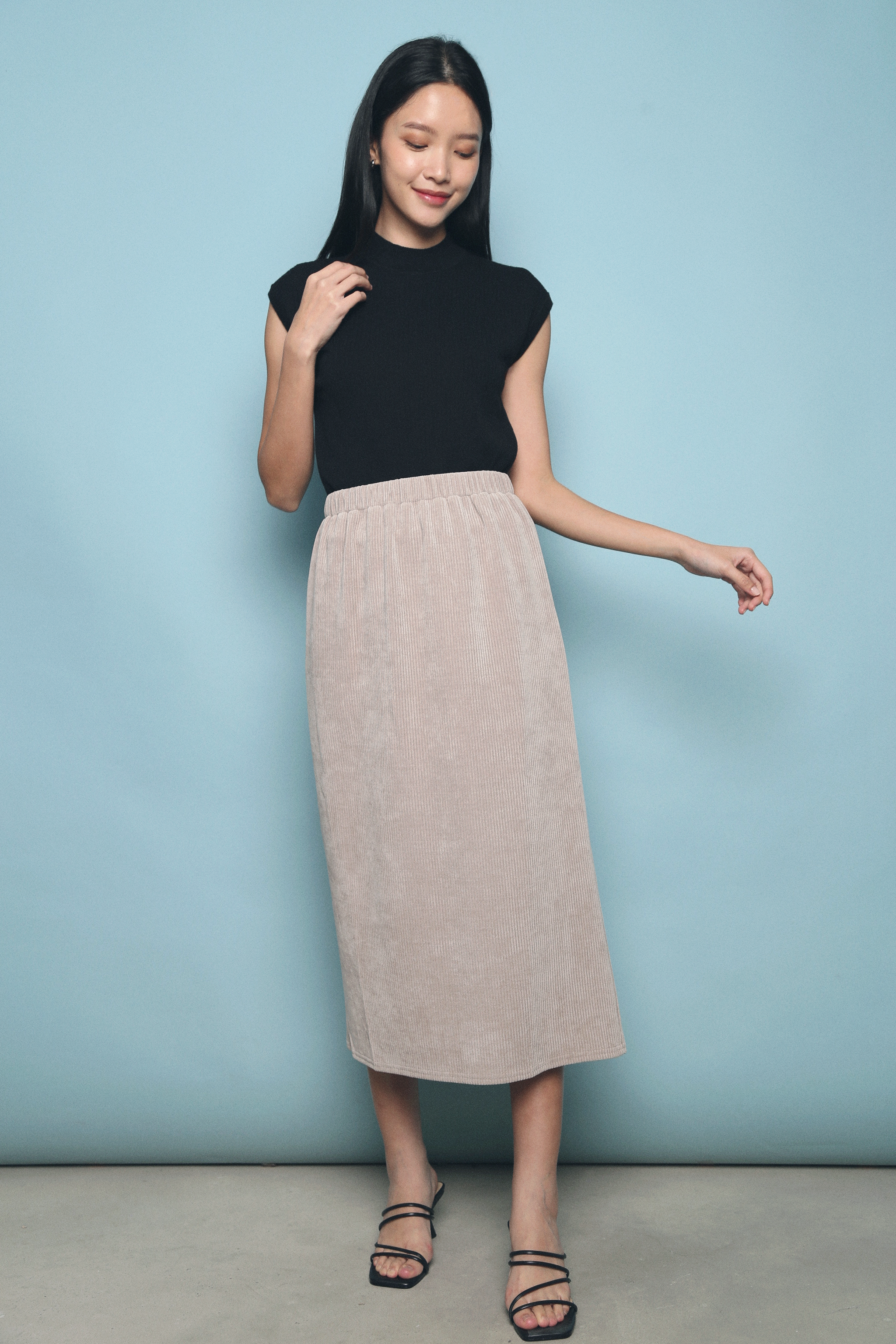 Chrisley Pleated Midi Skirt Taupe