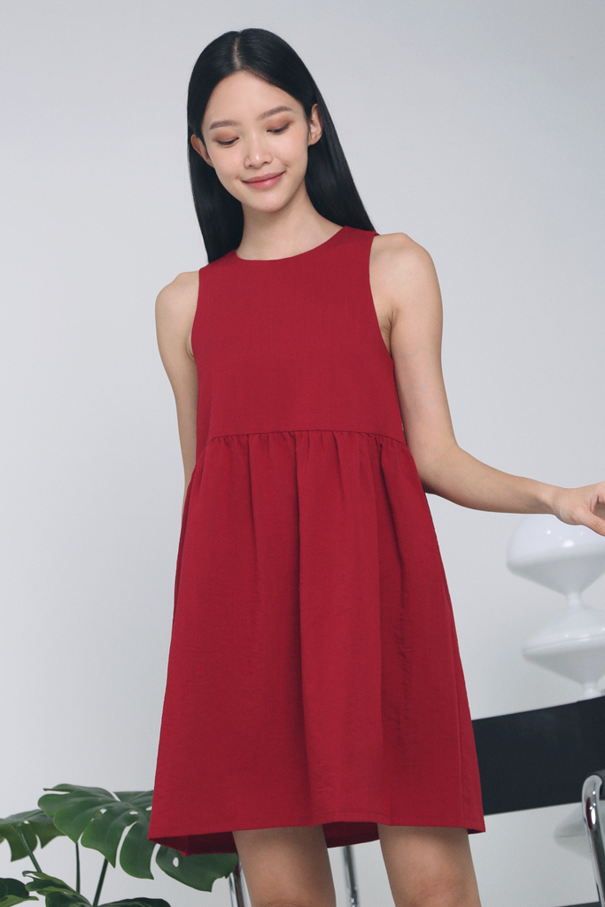 Liane Sleeveless Babydoll Dress Red Hollyhoque