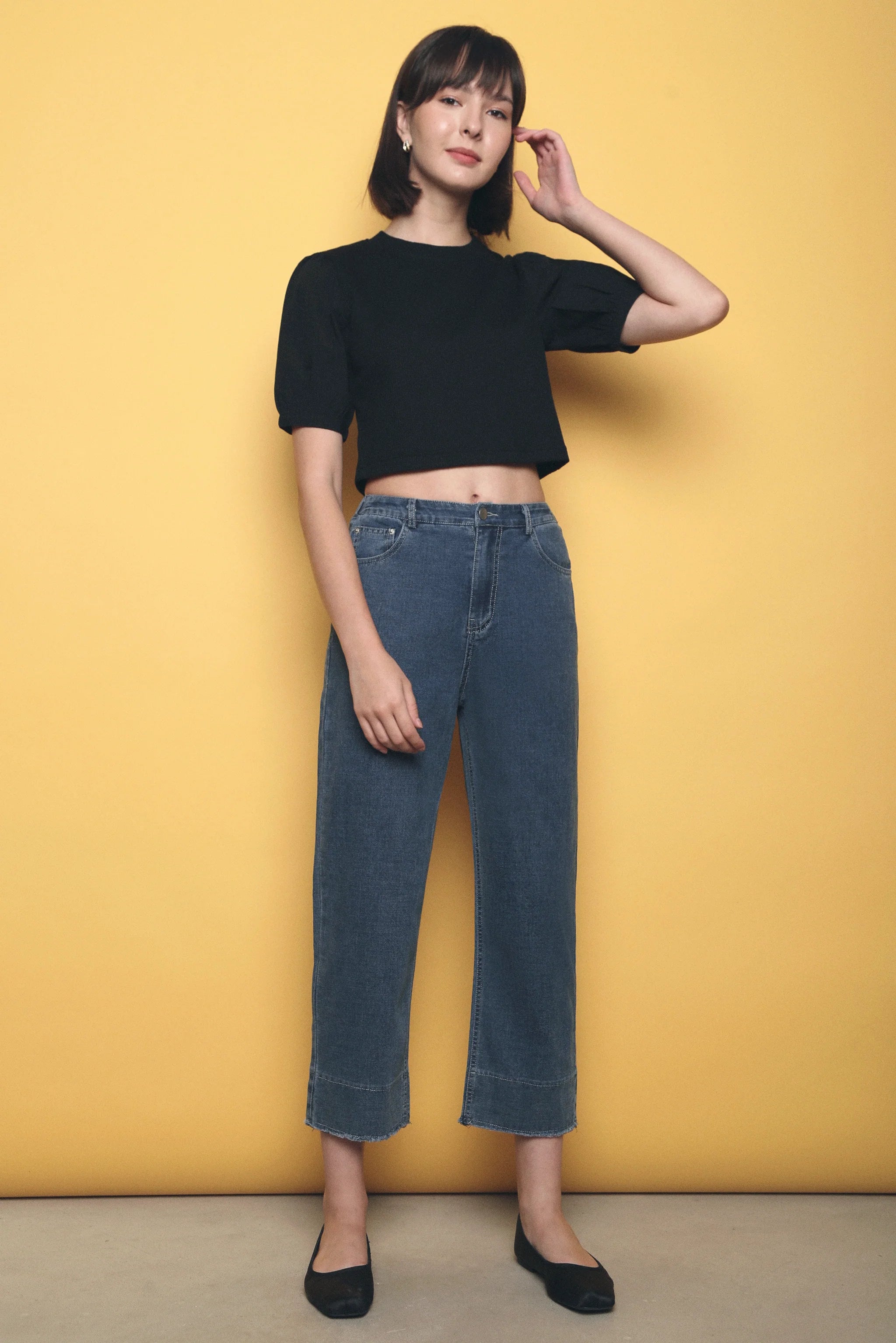 York Waffle Cropped Top Black