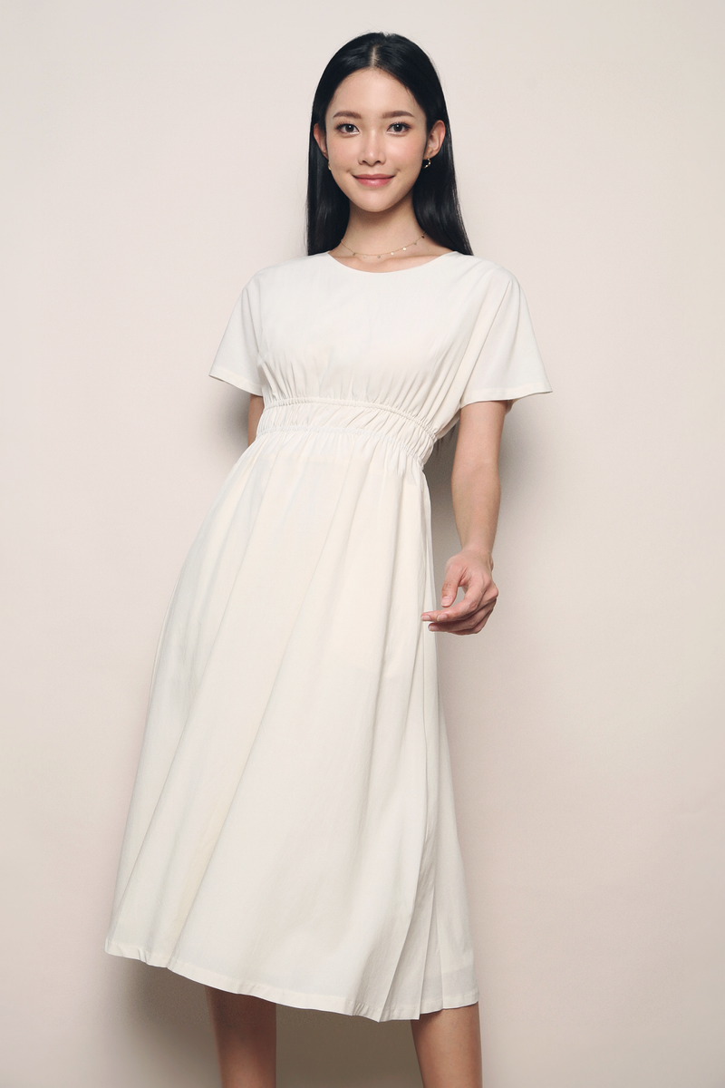 Anthea Shirred Waist Midi Dress Malt