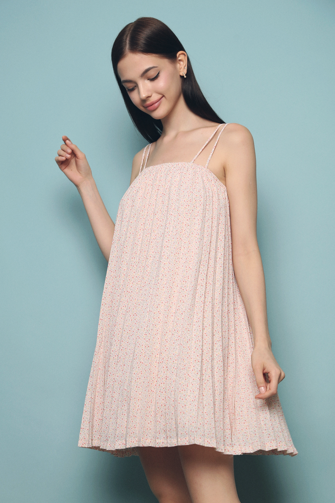 Beryl Floral Pleat Dress Pink – Hollyhoque1