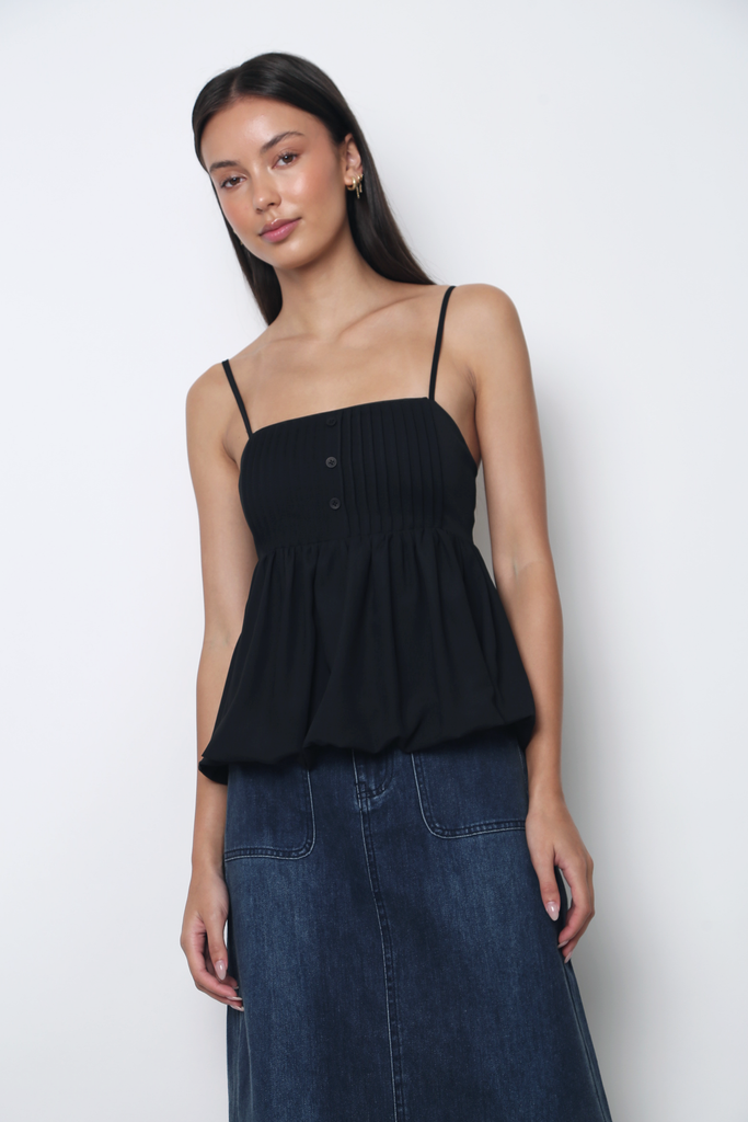 バブルス bubbles Open neck rib tops Black バブルス bubbles Open
