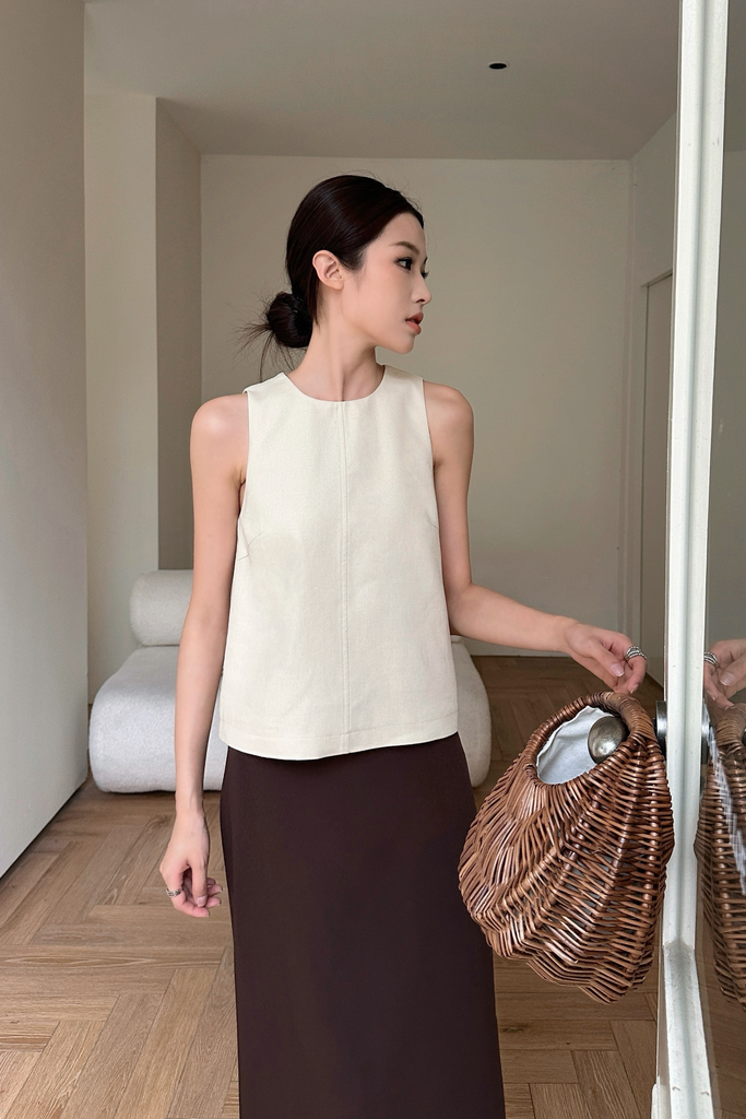 Soft Focus Sleeveless Linen Top Cream – Hollyhoque
