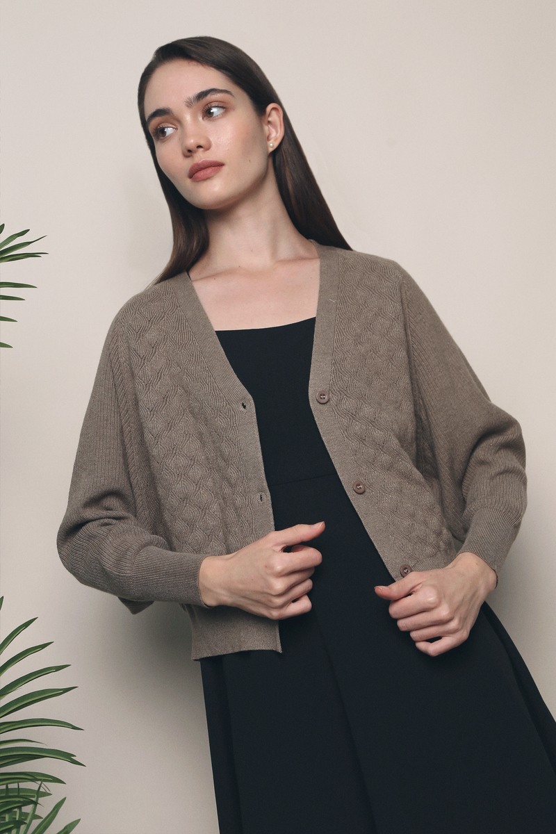 Ariel Shell Knit Cardigan Taupe