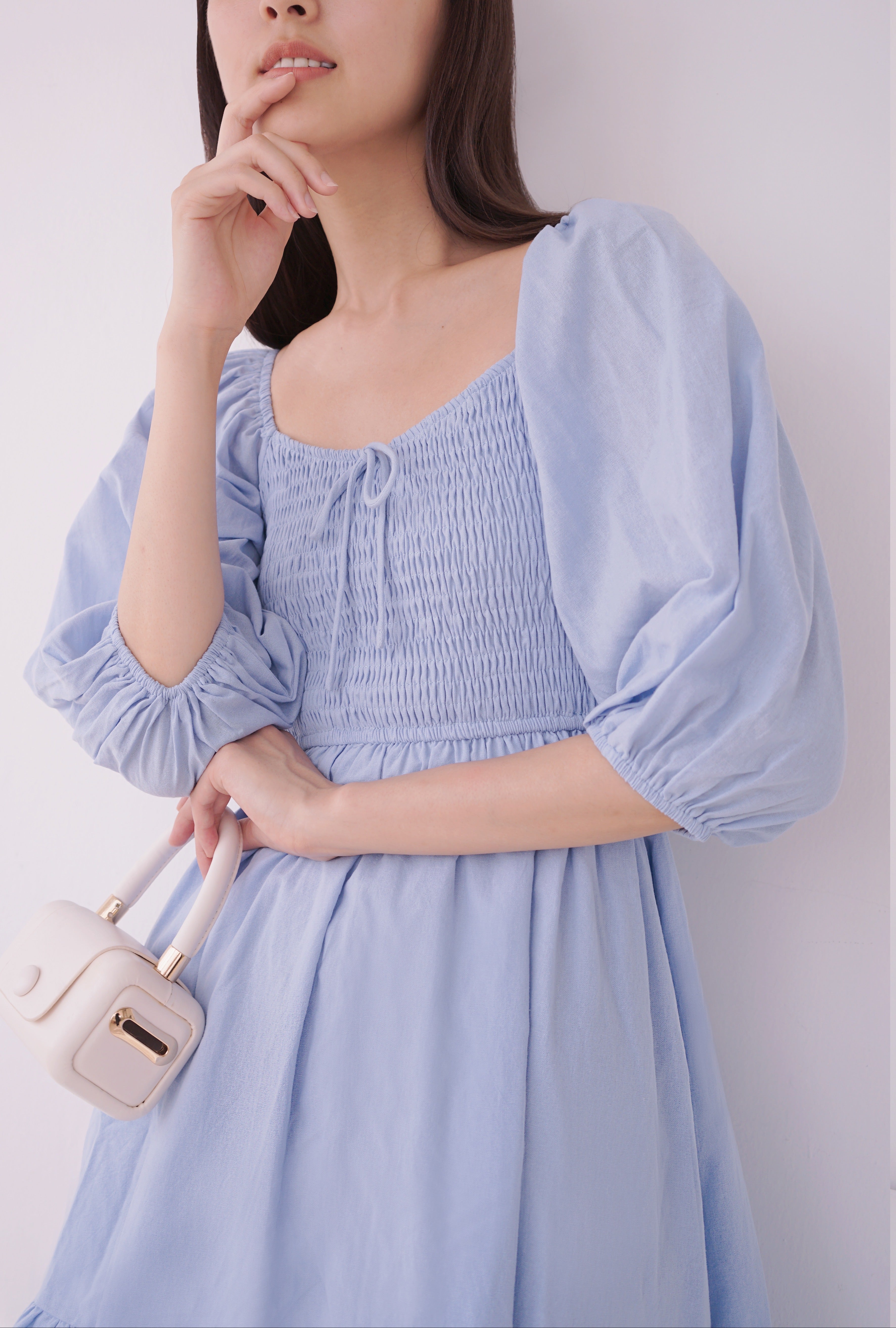 Cello Poofy Sleeves Dress Blue