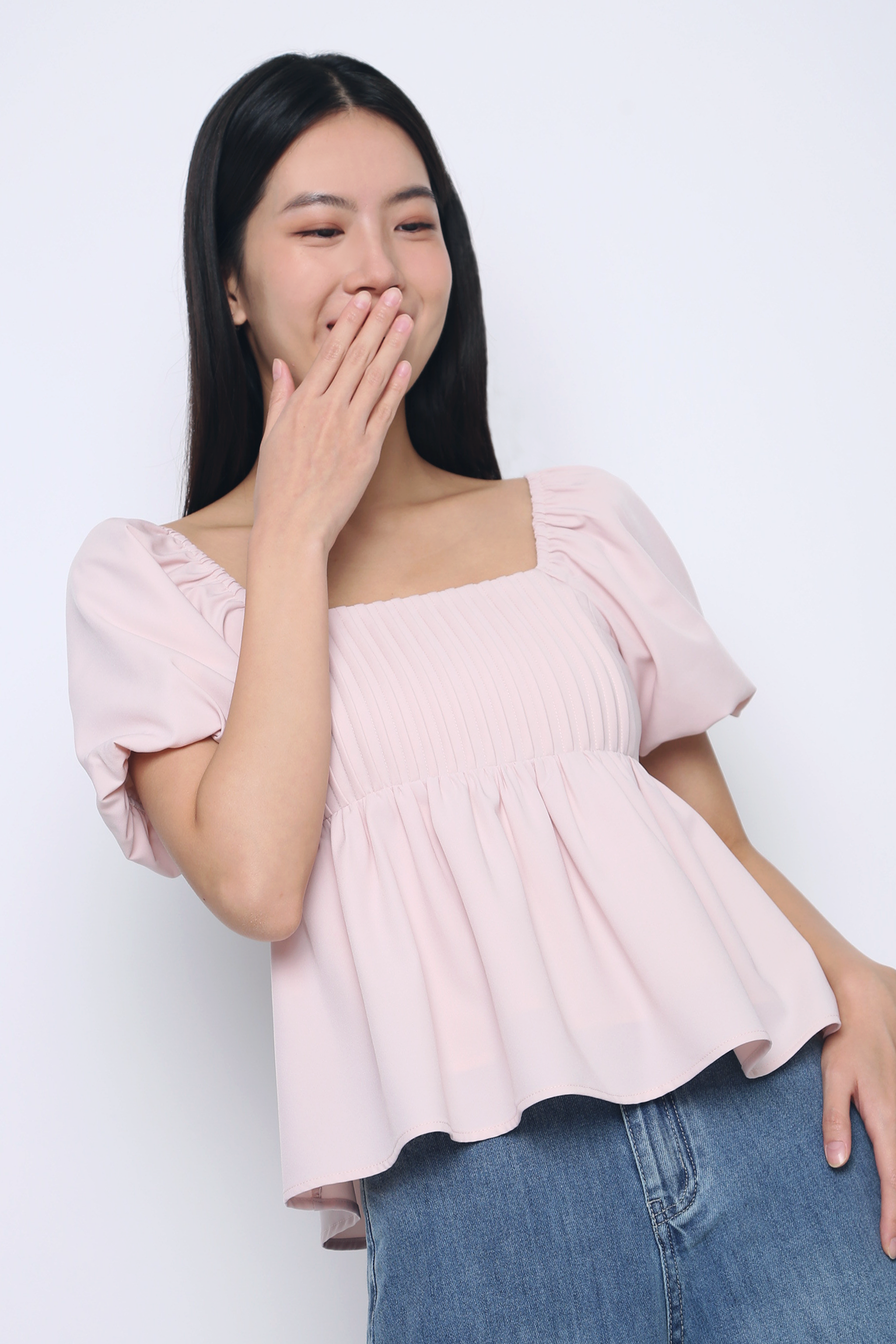Prim Pleat Babydoll Blouse Blush Pink