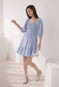 Cello Poofy Sleeves Dress Blue