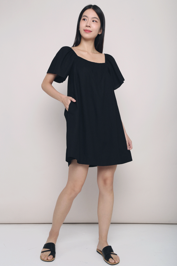Jandy Flutter Sleeves Dress Black