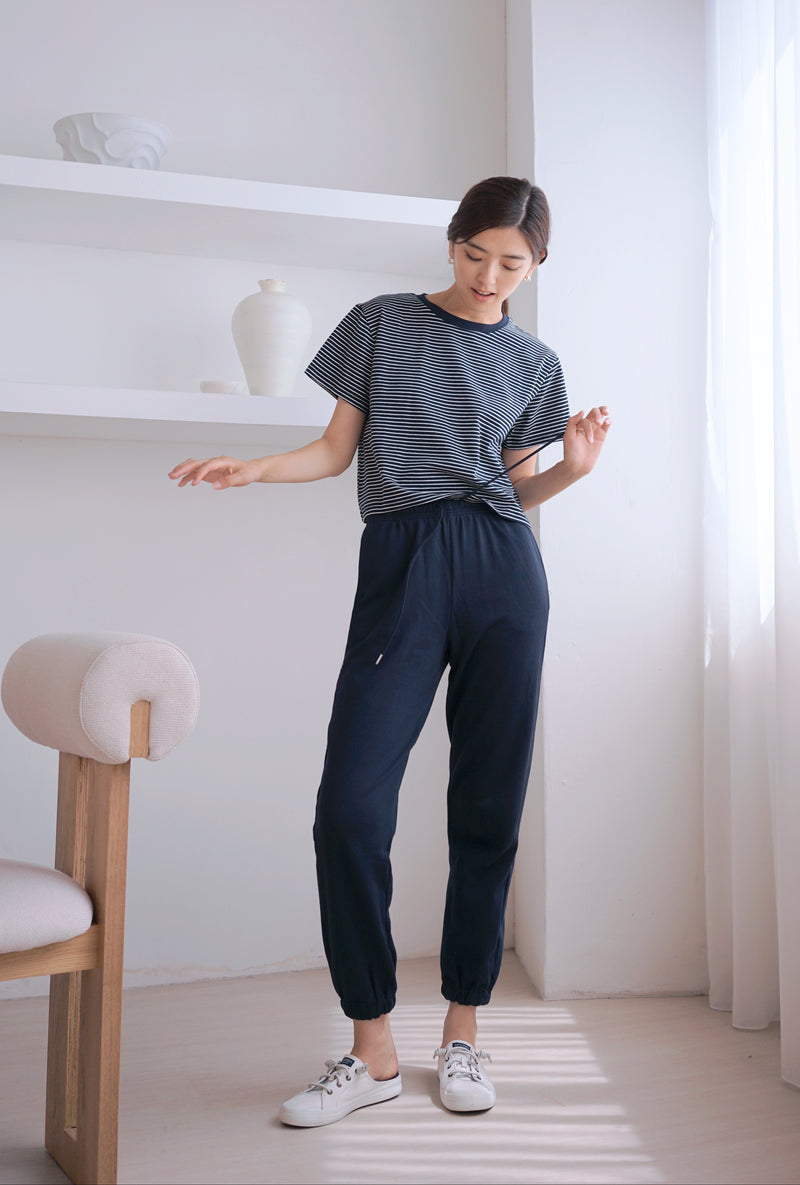 Dennis Striped Cropped Tee Navy