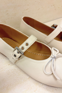 Bibi Buckle Mary Jane Flats Cream