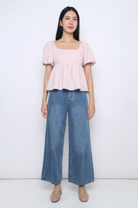 Prim Pleat Babydoll Blouse Blush Pink