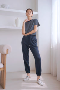 Dennis Striped Cropped Tee Navy