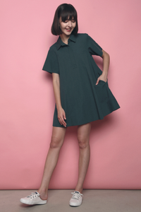 Adel Babydoll Shirt Dress Emerald