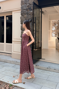 Misty Bloom Strappy Midi Dress Maroon