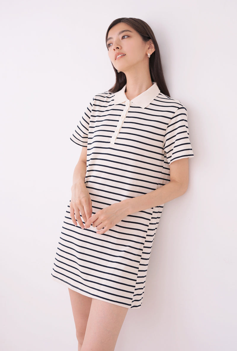 Paddington Stripe Polo Dress Cream (Restock)