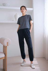 Dennis Striped Cropped Tee Navy
