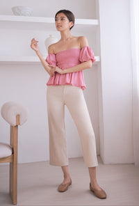 Jezreel Off Shoulder Babydoll Top Pink