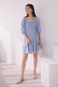 Cello Poofy Sleeves Dress Blue