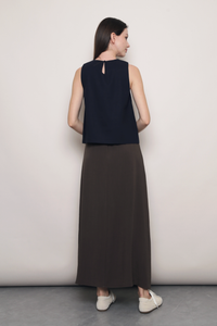 AM to PM Linen Midi Skirt Brown (Restock)