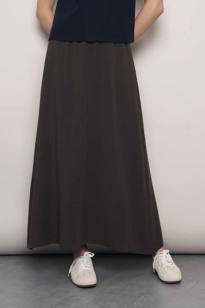 AM to PM Linen Midi Skirt Brown (Restock)