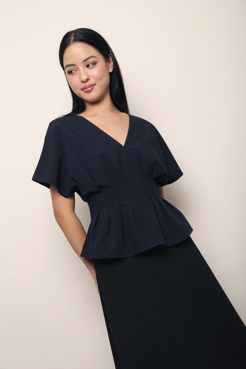 Aiko Pleat Kimono Top Navy