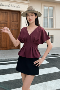Aiko Pleat Kimono Top Burgundy