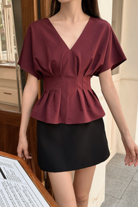 Aiko Pleat Kimono Top Burgundy