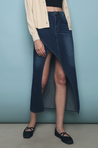 Alba Asymmetric Denim Skirt Dark Denim