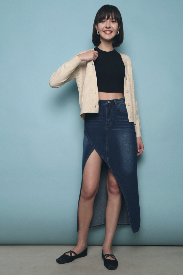 Alba Asymmetric Denim Skirt Dark Denim