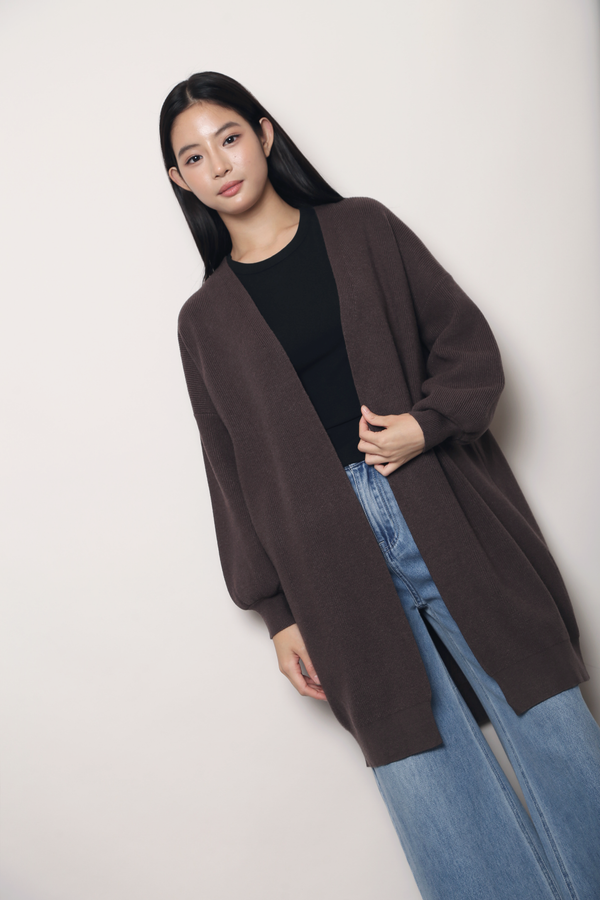Alpine Longline Knit Cardigan Brown
