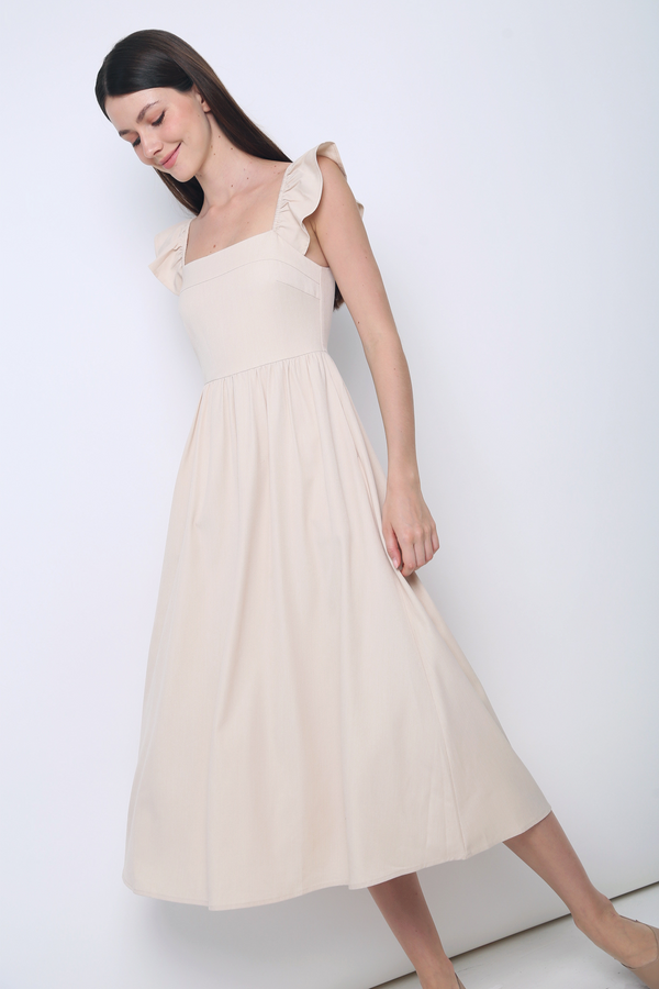 Anica Flutter Sleeves Midaxi Dress Cream