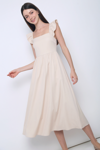 Anica Flutter Sleeves Midaxi Dress Cream