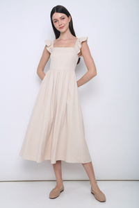 Anica Flutter Sleeves Midaxi Dress Cream