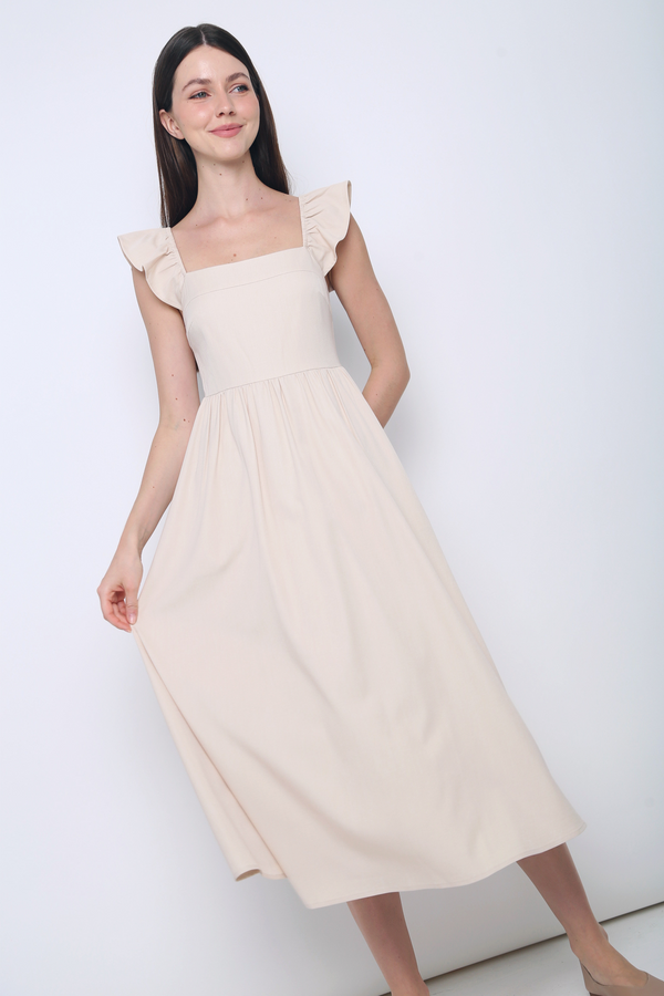 Anica Flutter Sleeves Midaxi Dress Cream