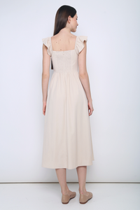 Anica Flutter Sleeves Midaxi Dress Cream