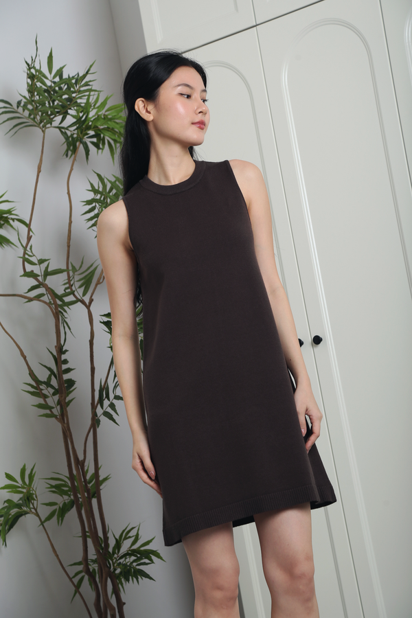 Arden Column Knit Dress Chestnut Brown