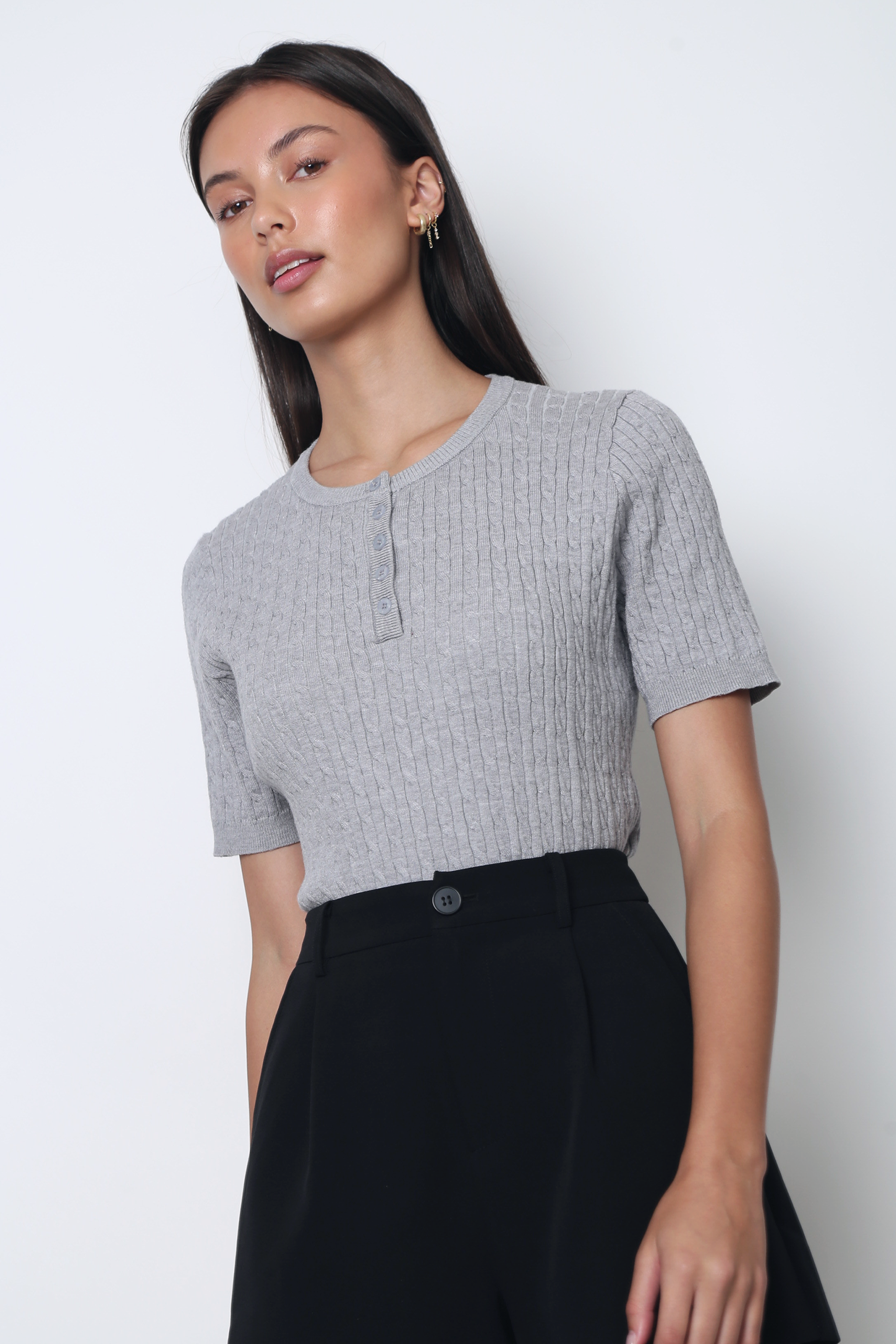 Areum Cable Knit Blouse Grey