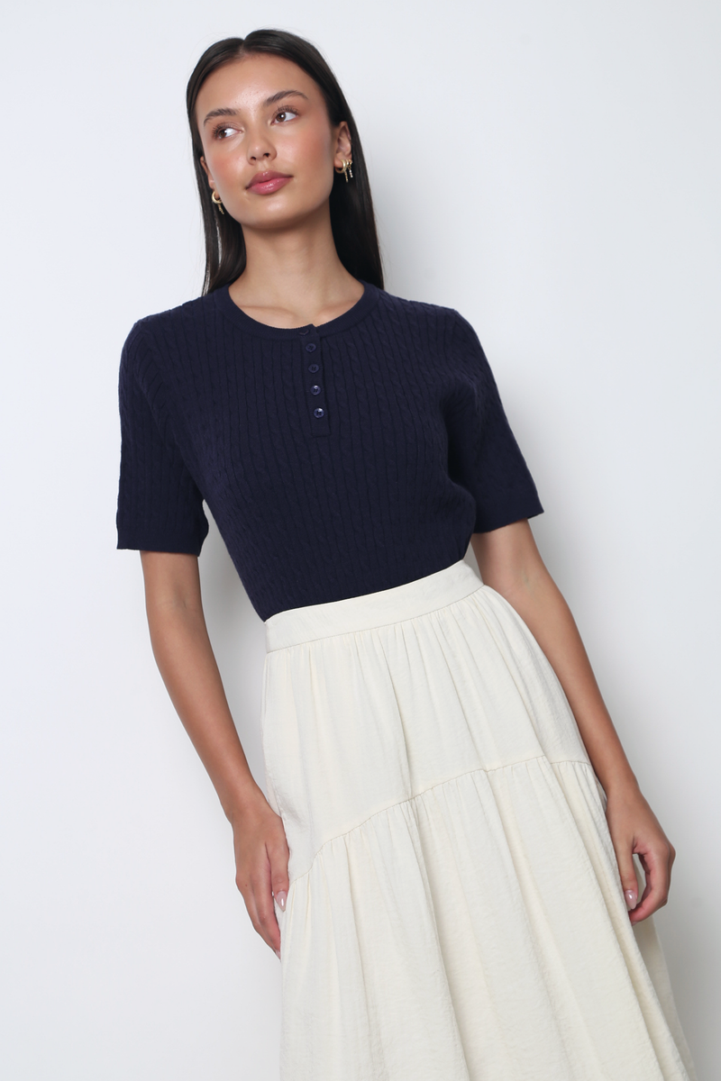 Areum Cable Knit Blouse Navy