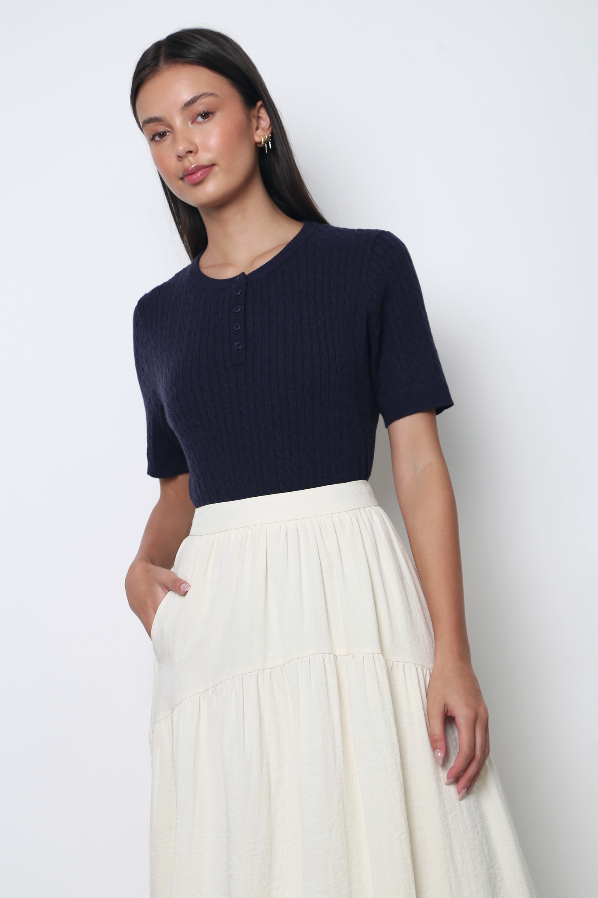 Areum Cable Knit Blouse Navy