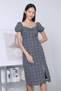 Avie Sweetheart Printed Midi Dress Black