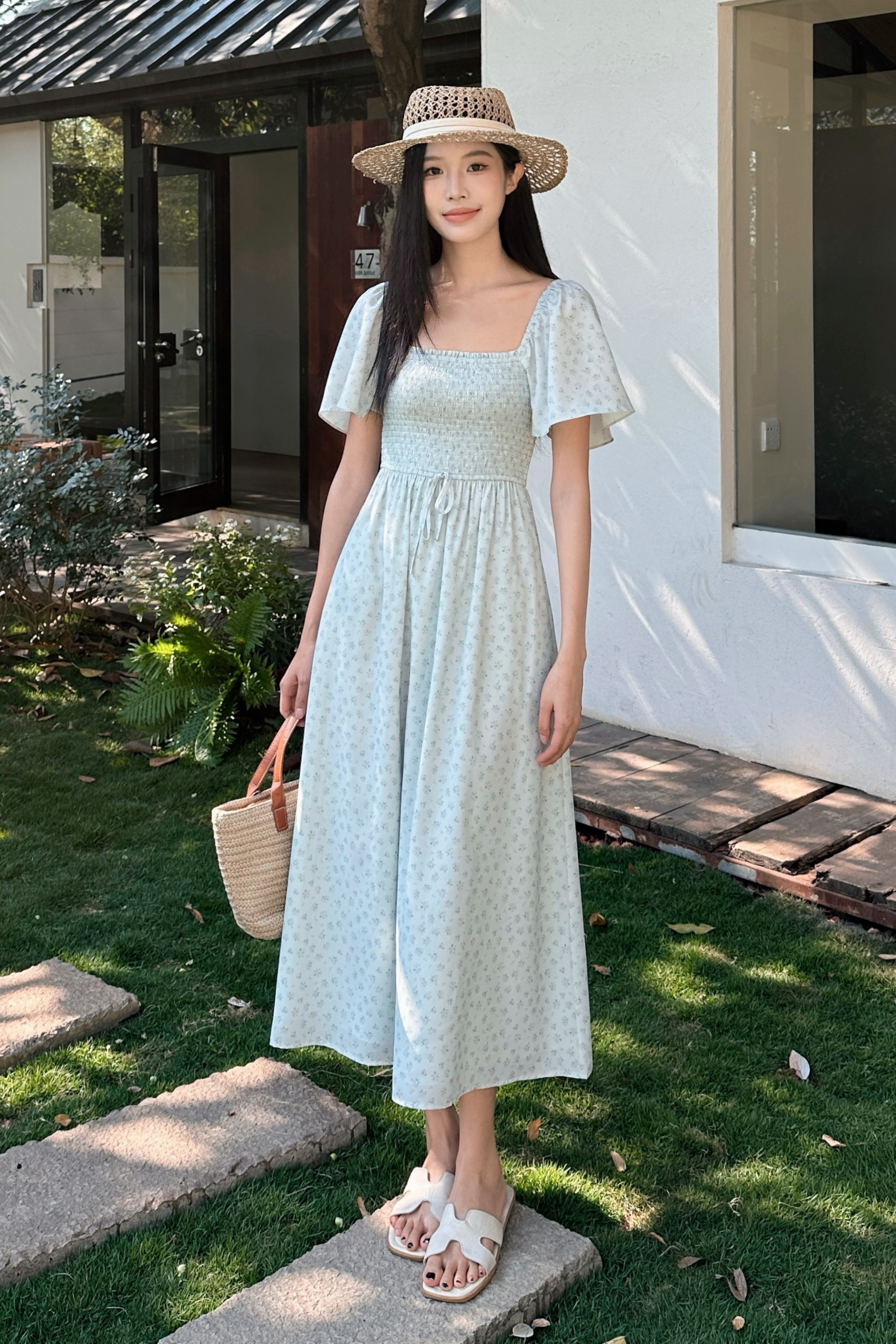 Belgravia Floral Midi Dress Powder Blue