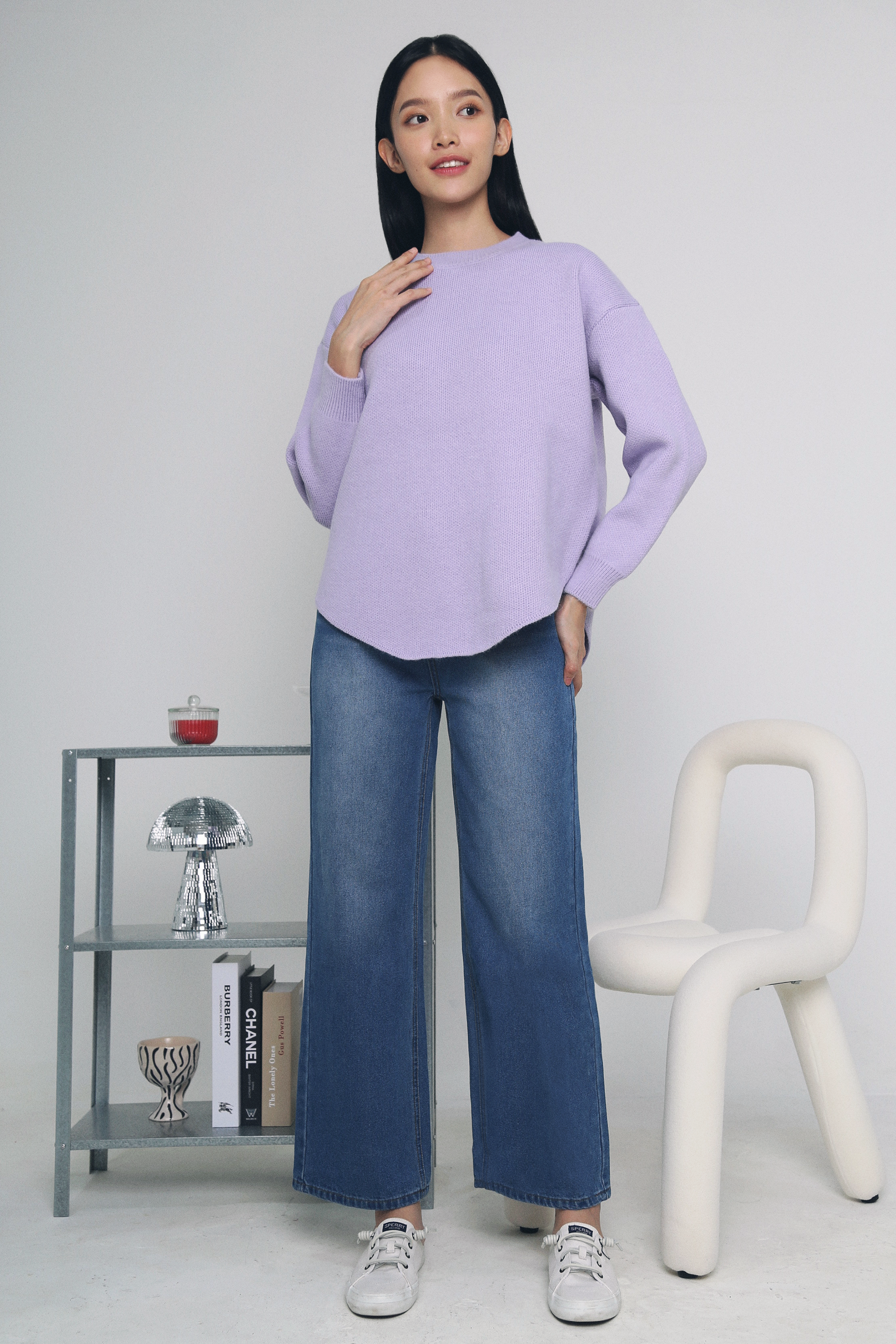 Bianka Curvy Knit Sweater Lilac