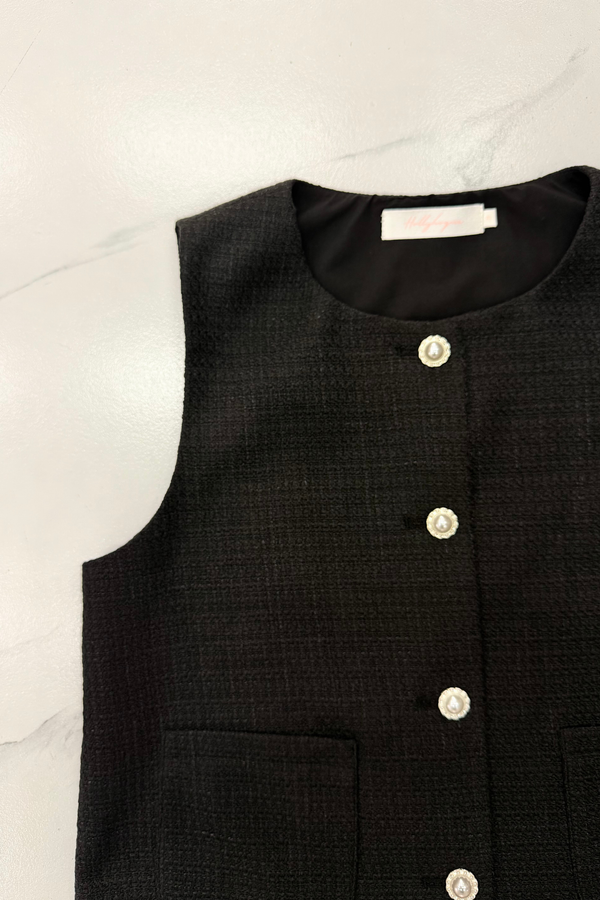 Bijou Tweed Sleeveless Vest Top Black (Backorder)
