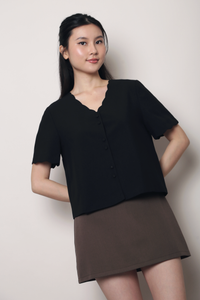 Bondi Scallop Trim Blouse Black