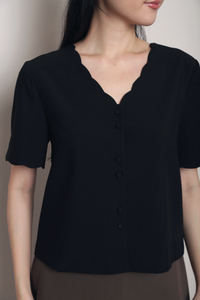 Bondi Scallop Trim Blouse Black