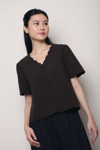 Bondi Scallop Trim Blouse Brown