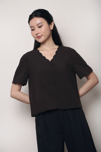 Bondi Scallop Trim Blouse Brown
