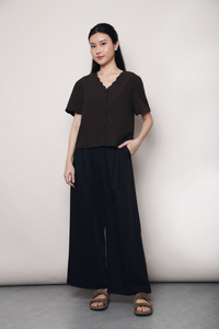 Bondi Scallop Trim Blouse Brown